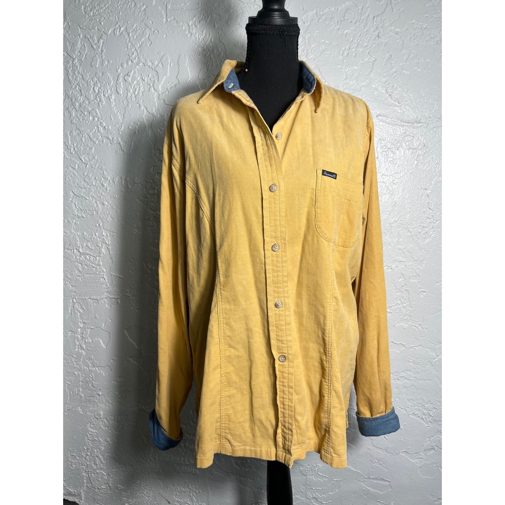 Façonnable Men XL Yellow Corduroy Button Shirt Jacket French Designer Cotton